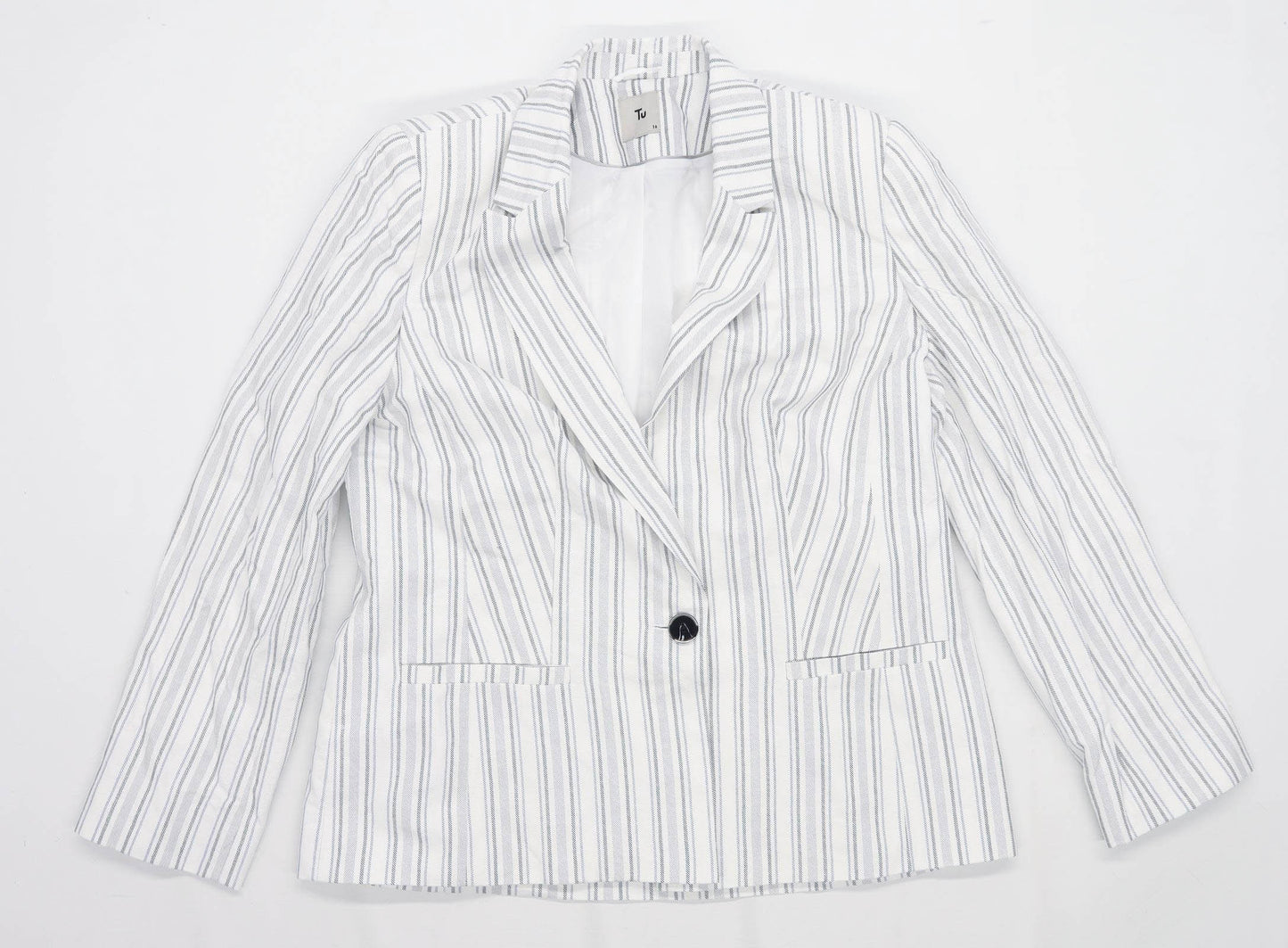 TU Womens Size 16 Linen Blend Striped White Jacket