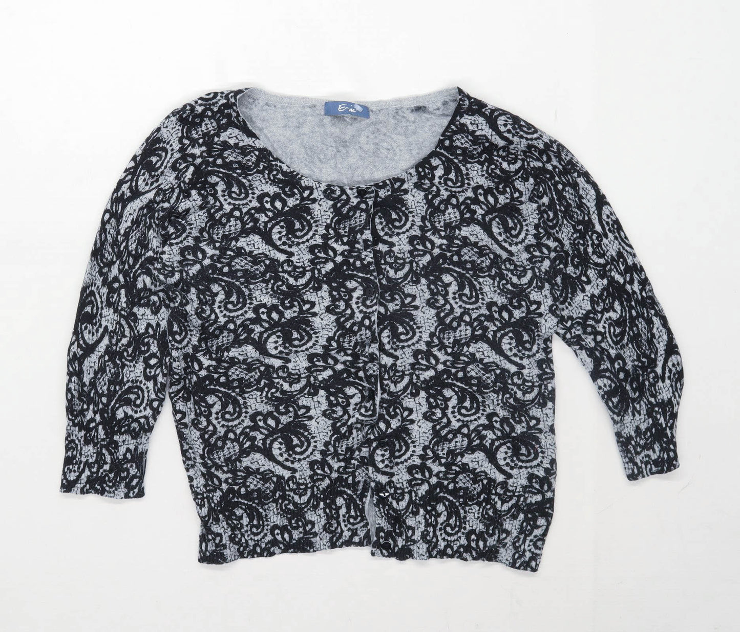 Evie Womens Size 14 Geometric Cotton Grey Cardigan (Regular)
