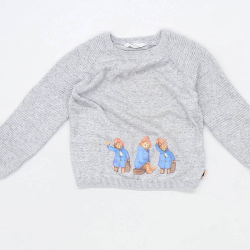 Marks & Spencer boys Graphic Grey Paddington Bear Jumper Age 3-4 Years