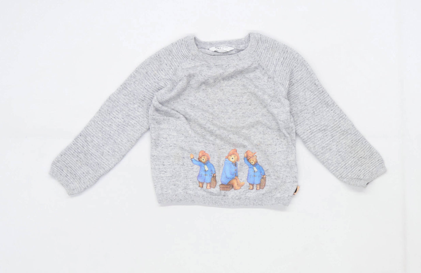Marks & Spencer boys Graphic Grey Paddington Bear Jumper Age 3-4 Years