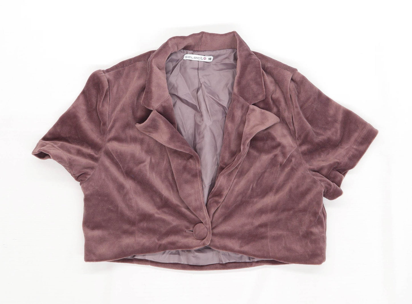 Select Womens Size 10 Textured Purple Short Sleeve Velvet Jacket