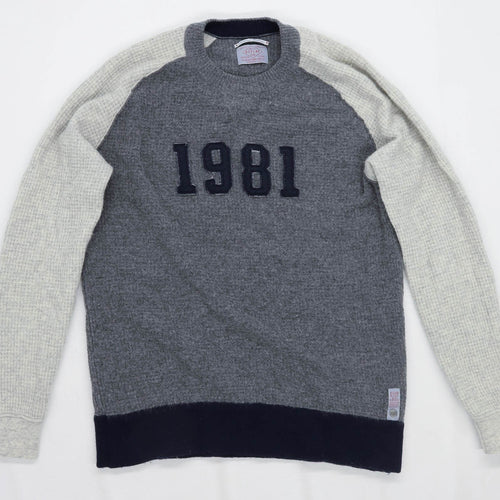 Replay Mens Size L Wool Blend Graphic Grey 1981 Jumper