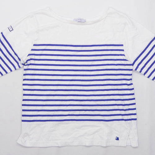Les Trois Mats Womens Size L Striped Cotton White Blue Top (Regular)