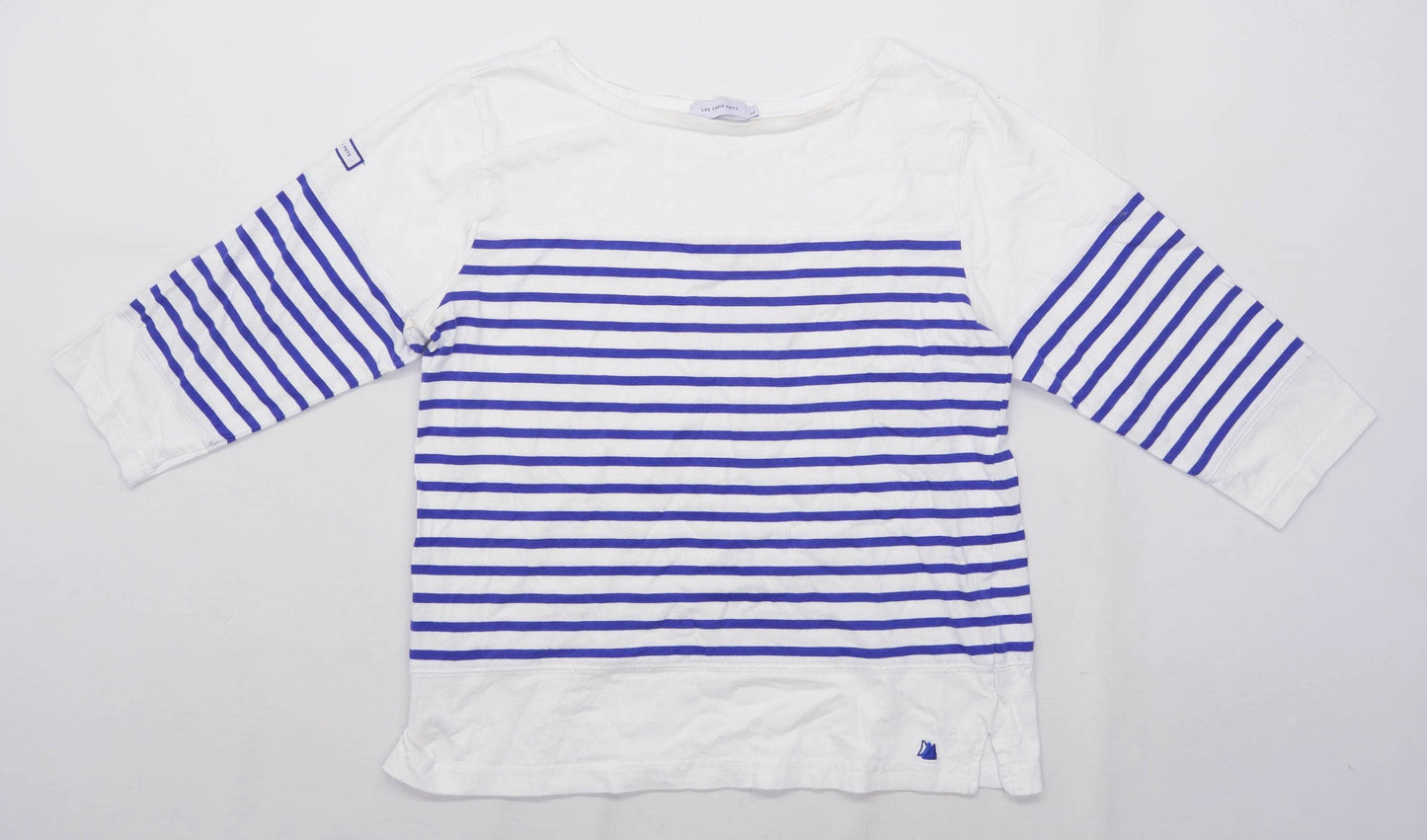 Les Trois Mats Womens Size L Striped Cotton White Blue Top (Regular)