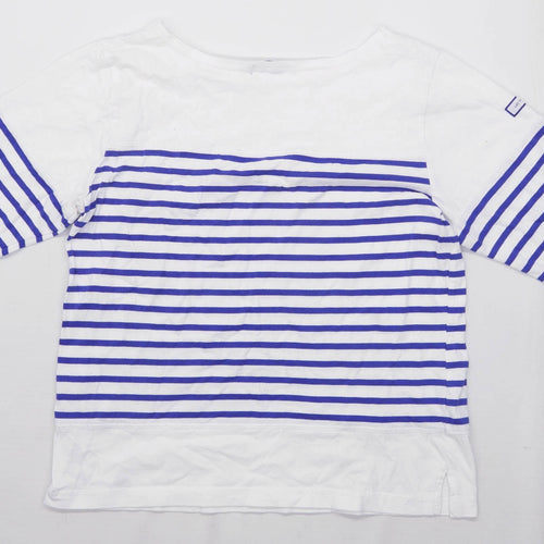 Les Trois Mats Womens Size L Striped Cotton White Blue Top (Regular)