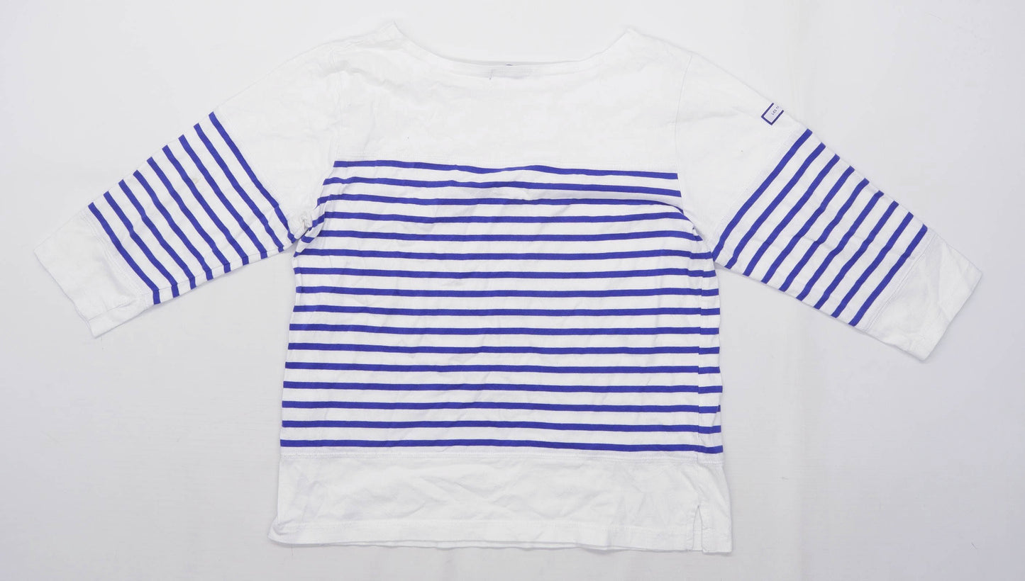 Les Trois Mats Womens Size L Striped Cotton White Blue Top (Regular)