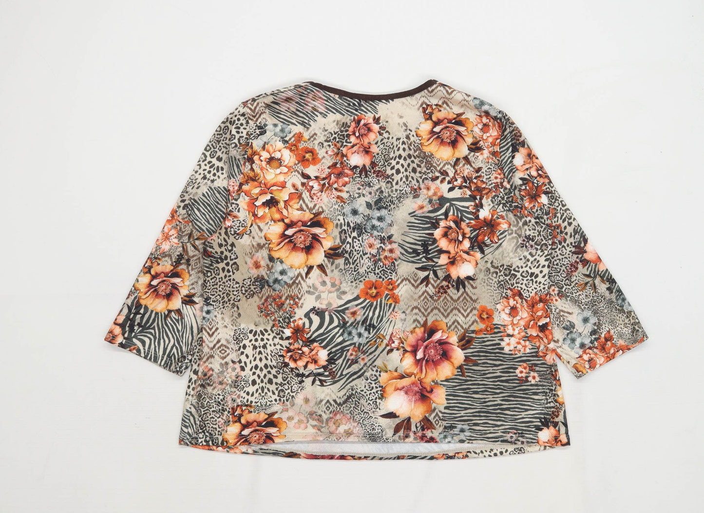 Punt Roma Womens Size L Floral Brown Top (Regular)