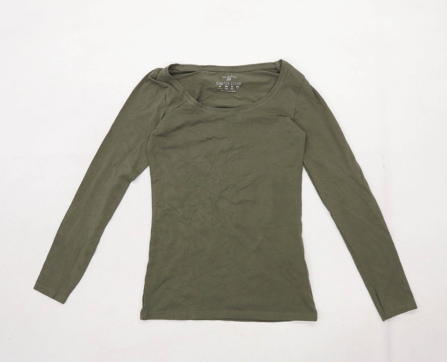 Primark Womens Size 2XS Cotton Blend Green Long Sleeve T-Shirt (Regular)