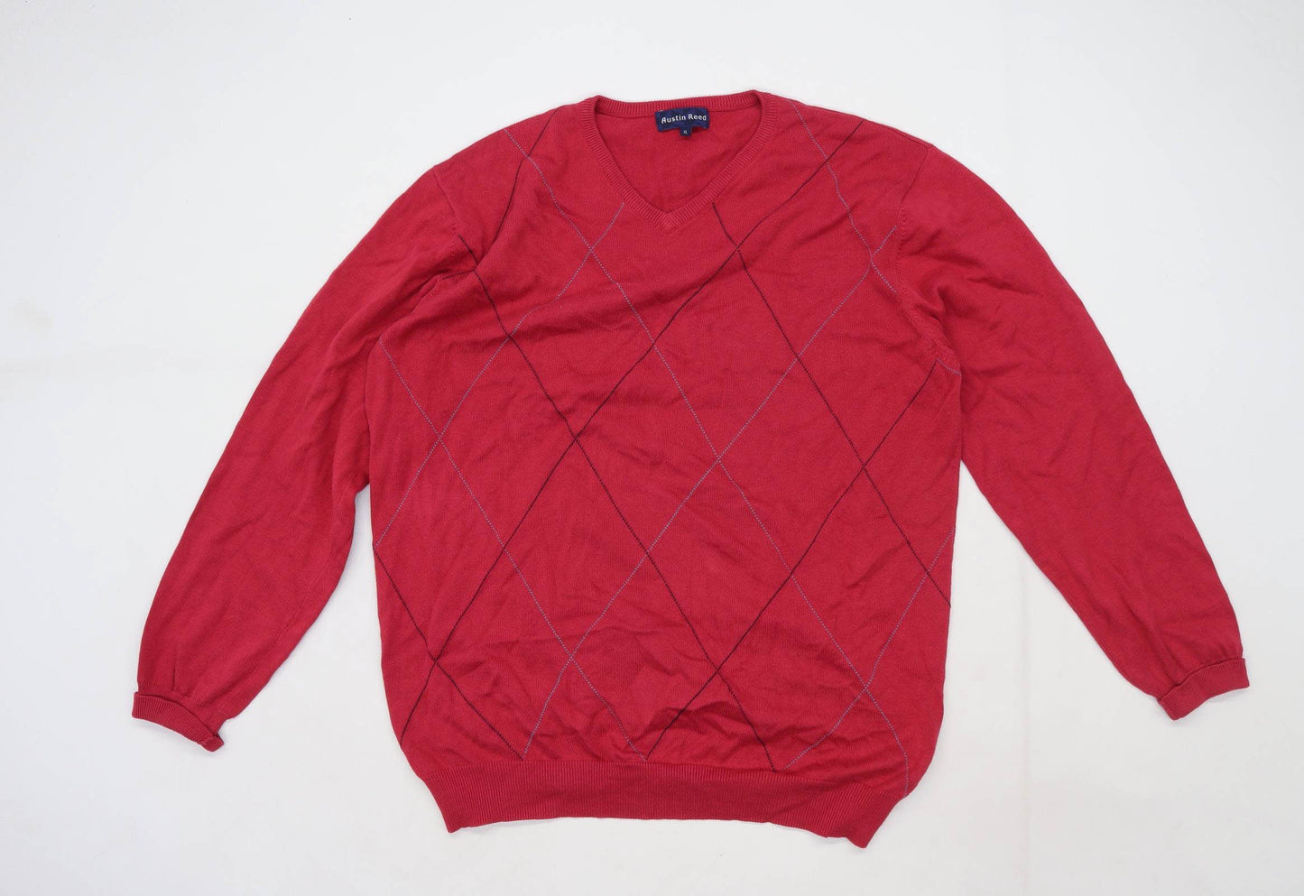 Austin Reed Mens Size XL Cotton Abstract Red Jumper
