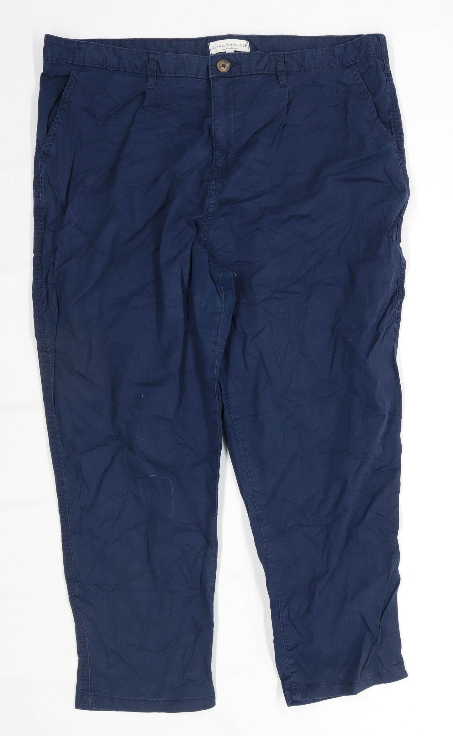 Womens F&F Blue Cotton Trousers Size 16/L23