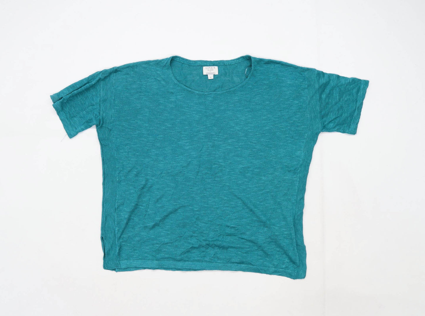 Monsoon Womens Size M Linen Blend Green T-Shirt (Regular)