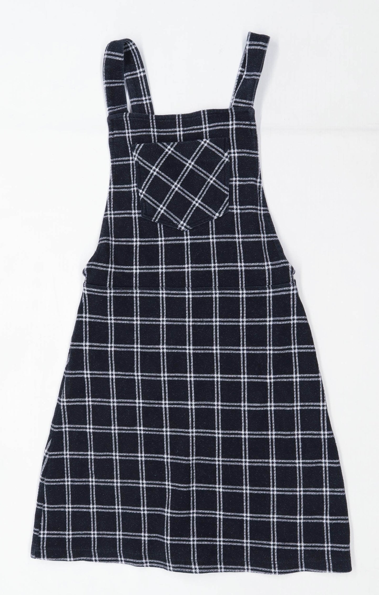 Topshop Womens Size 6 Check Cotton Blend Strappy Grey Pinafore Dress (Regular)