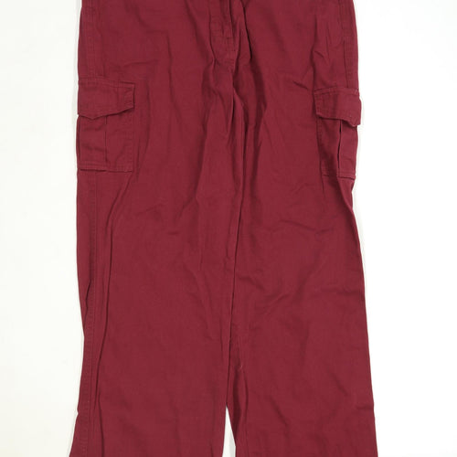 Womens Cotton Traders Burgundy Cotton Cargo Trousers Size 12/L29
