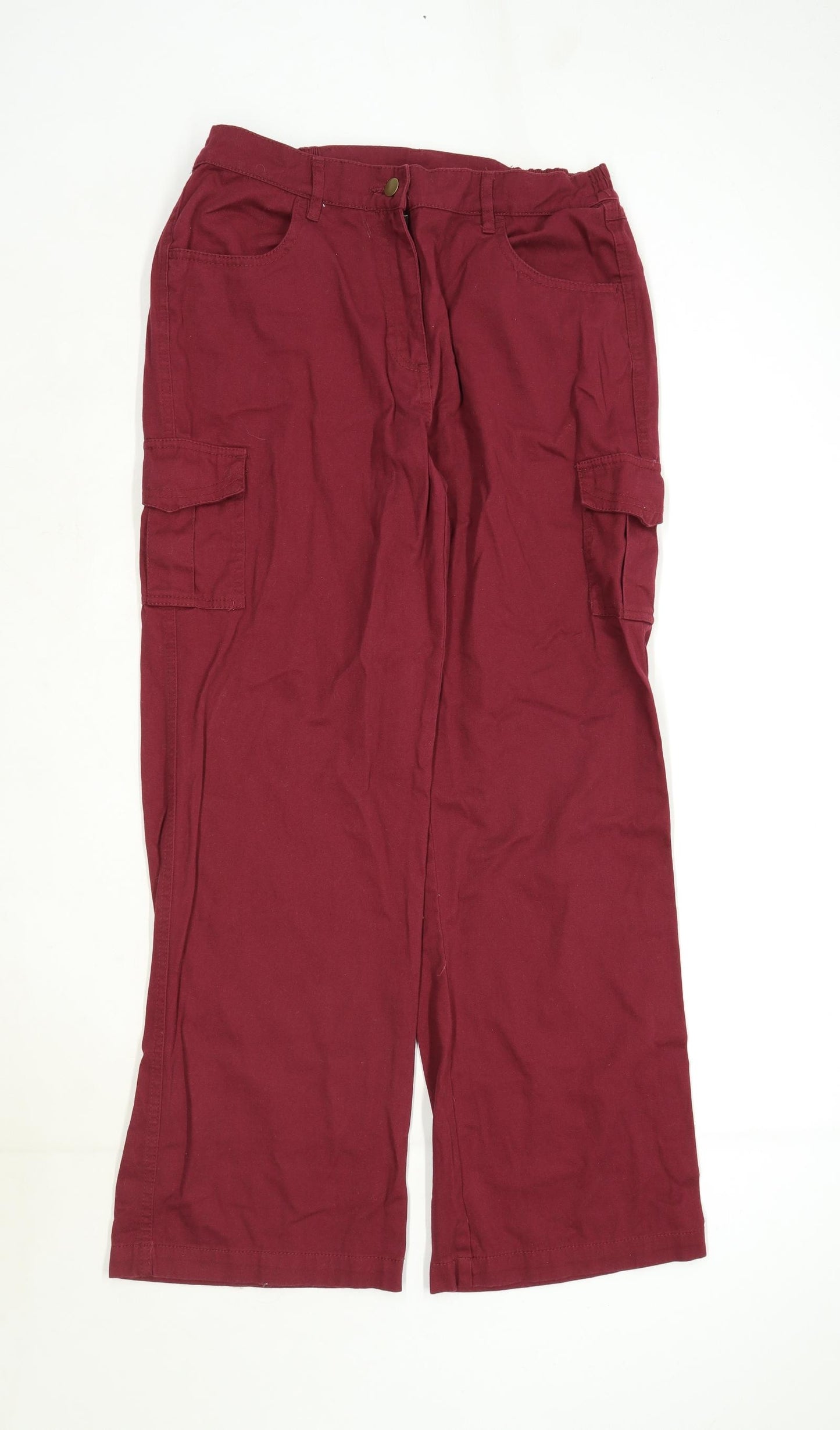 Womens Cotton Traders Burgundy Cotton Cargo Trousers Size 12/L29