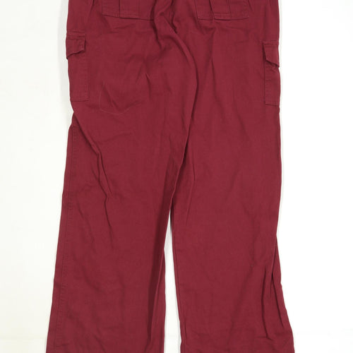 Womens Cotton Traders Burgundy Cotton Cargo Trousers Size 12/L29