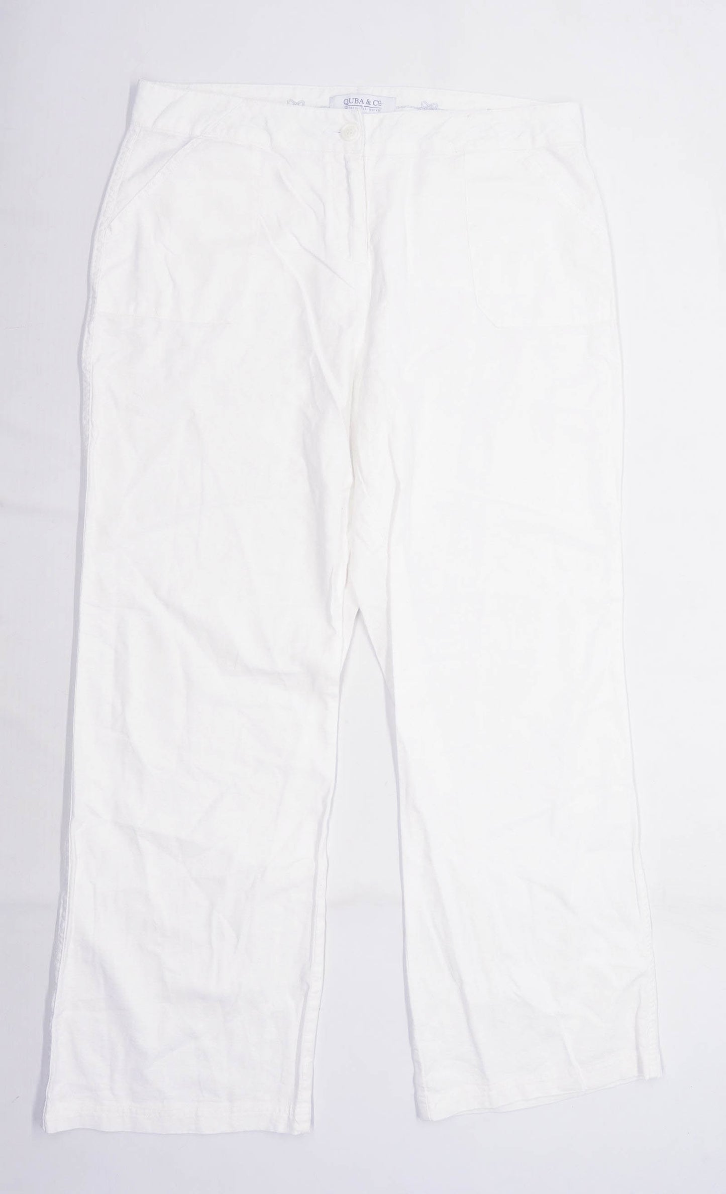 Womens Quba & Co White Linen Blend Trousers Size 12/L28