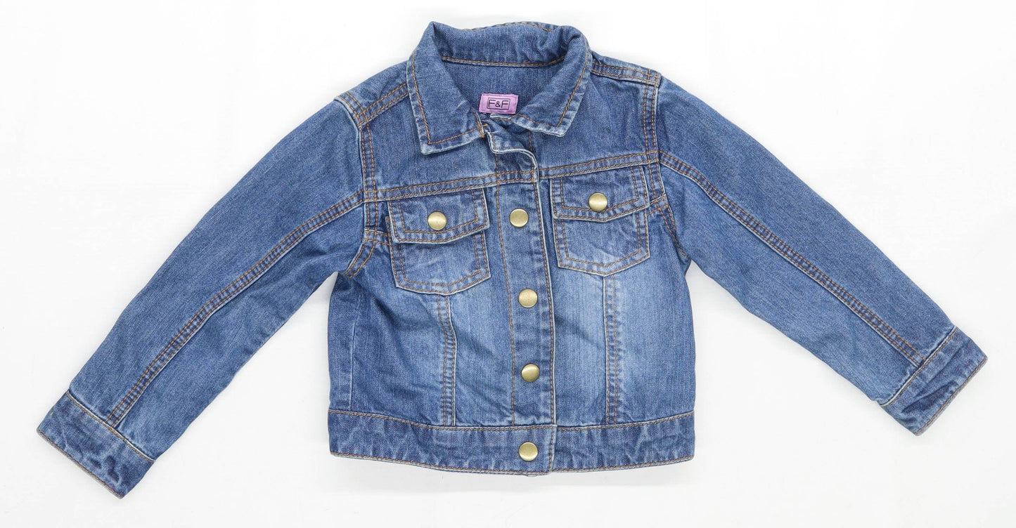 F&F Girls Blue Denim Jacket Age 2-3 Years