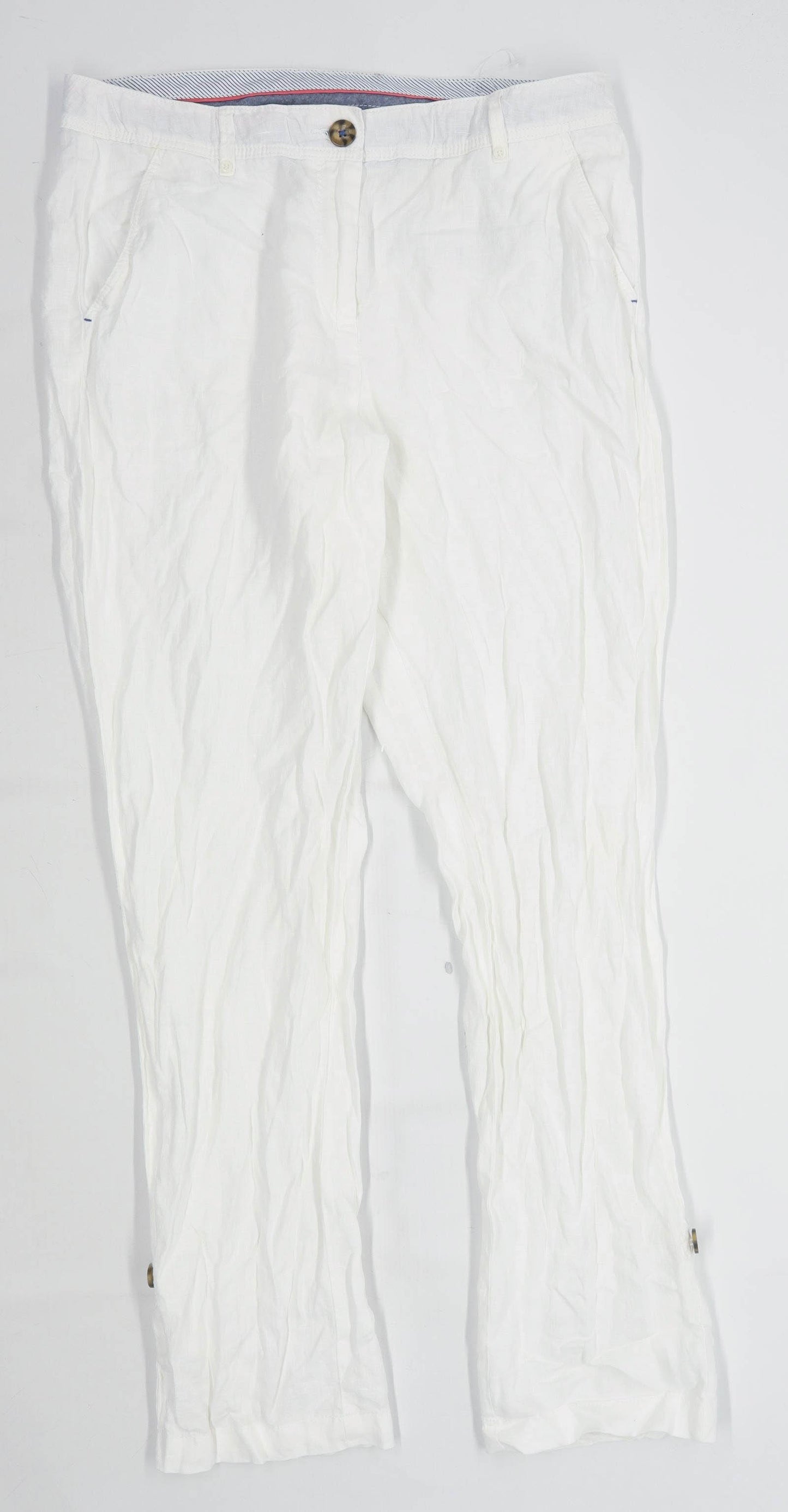 Womens Matalan White Linen Blend Trousers Size 12/L29