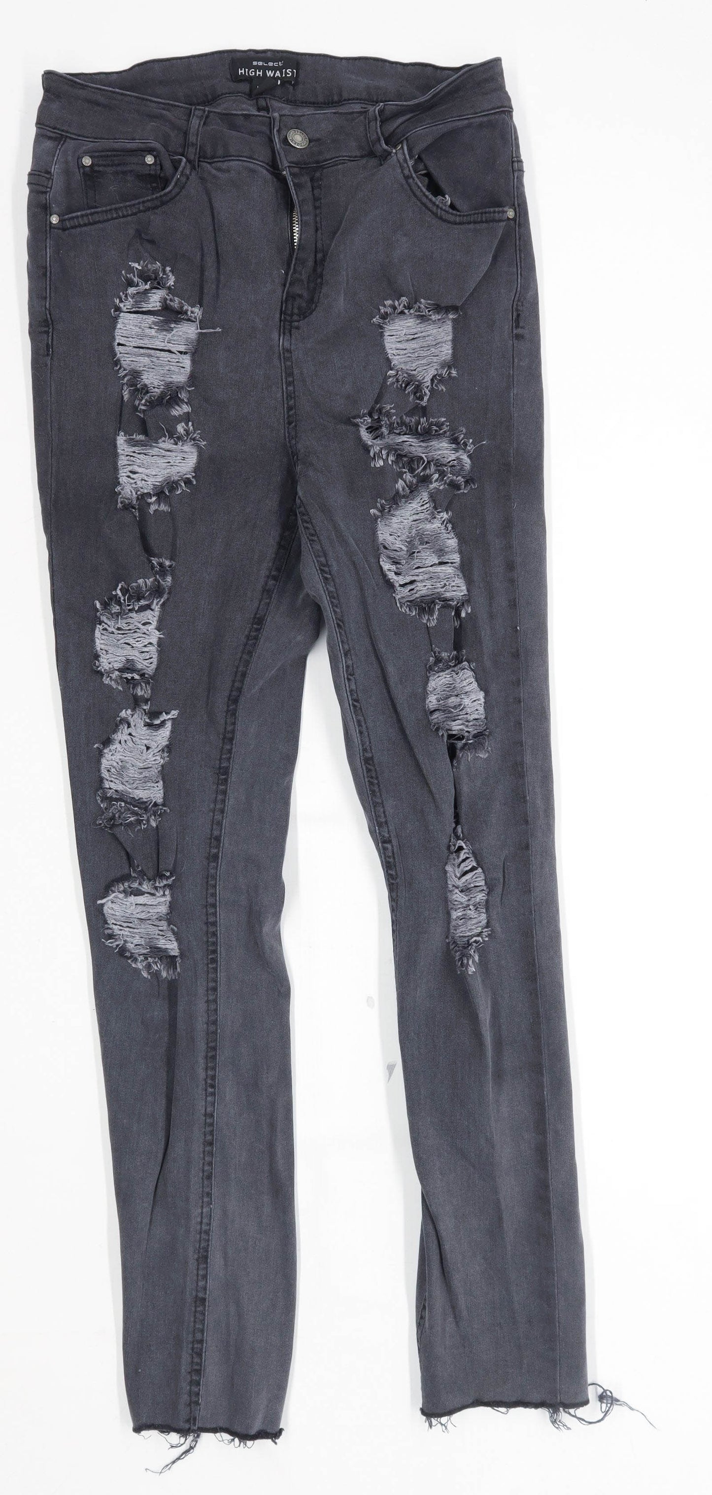 Womens Select Grey Distressed Denim Jeans Size 12/L27