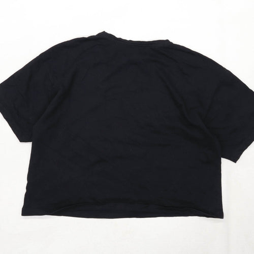 Cropp Womens Size M Graphic Cotton Black Cropped T-Shirt (Regular)