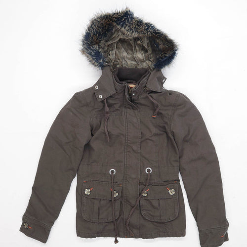 Joe Browns Womens Size 8 Cotton Blend Brown Hooded Coat