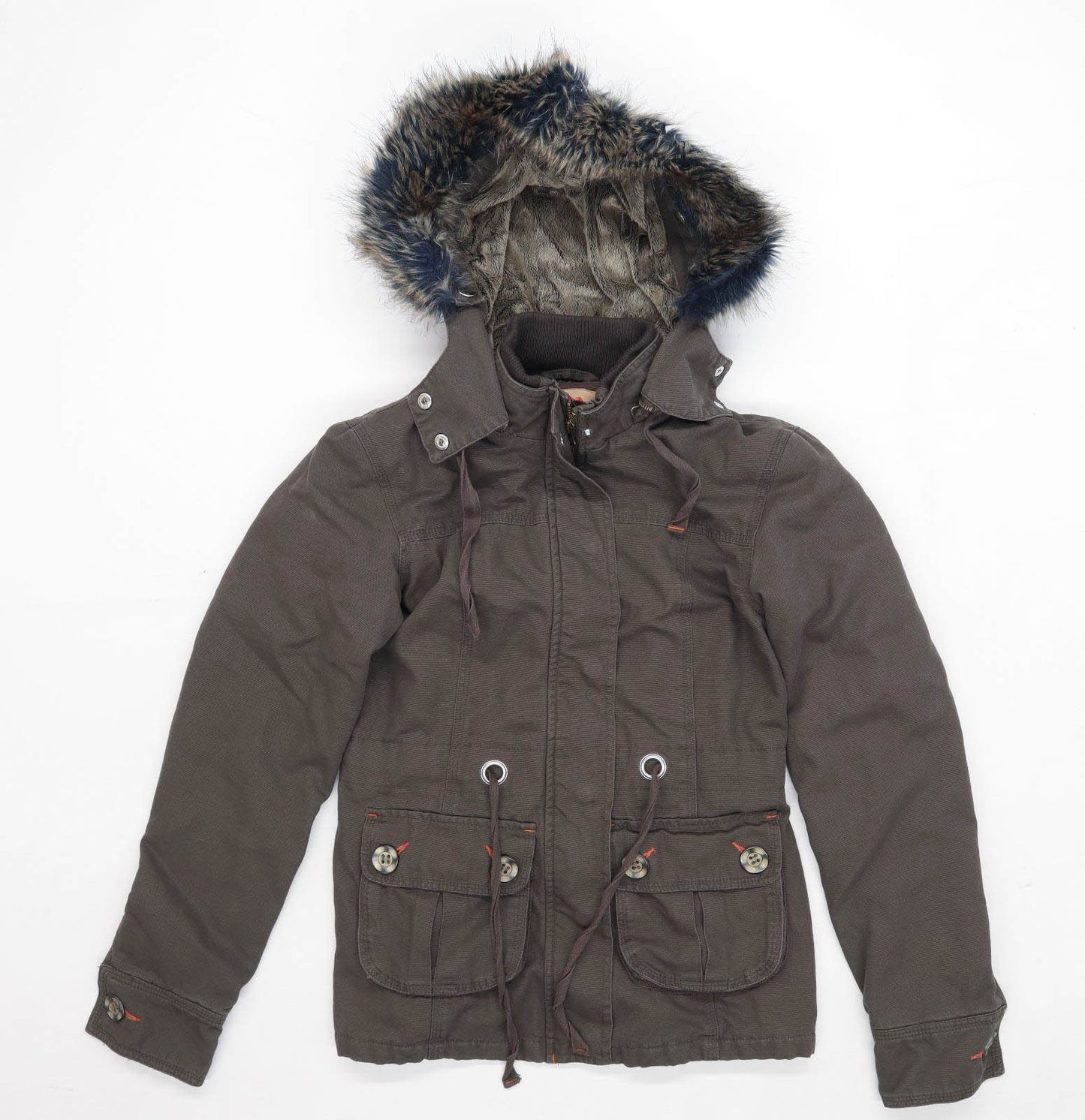 Joe Browns Womens Size 8 Cotton Blend Brown Hooded Coat