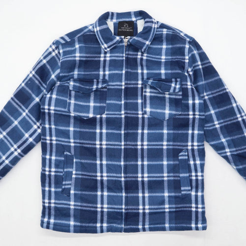 Tom Hagan Mens Size L Fleece Blend Check Blue Jacket