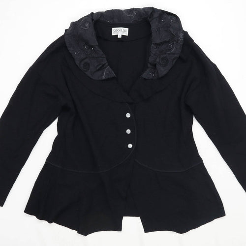 Gold Womens Size 14 Wool Black Frill Cardigan (Regular)