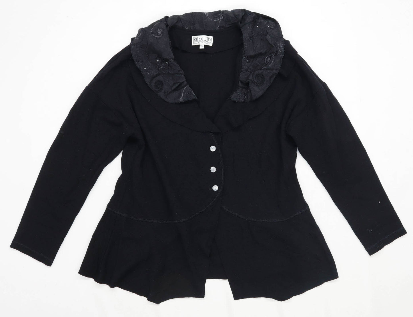Gold Womens Size 14 Wool Black Frill Cardigan (Regular)