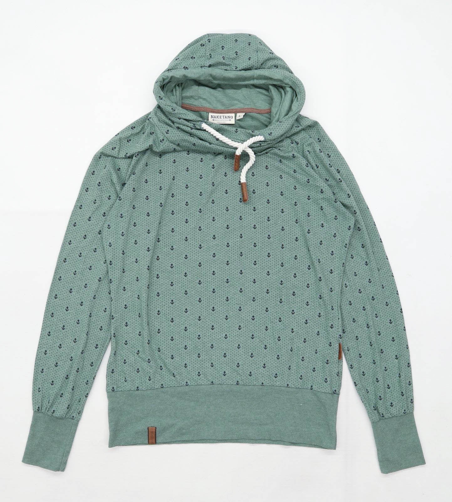 Naketano Womens Size L Graphic Green Anchors Hoodie (Regular)