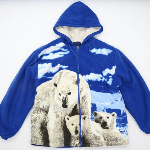 Port Nova Mens Size L Fleece Graphic Blue Heavyweight Jacket