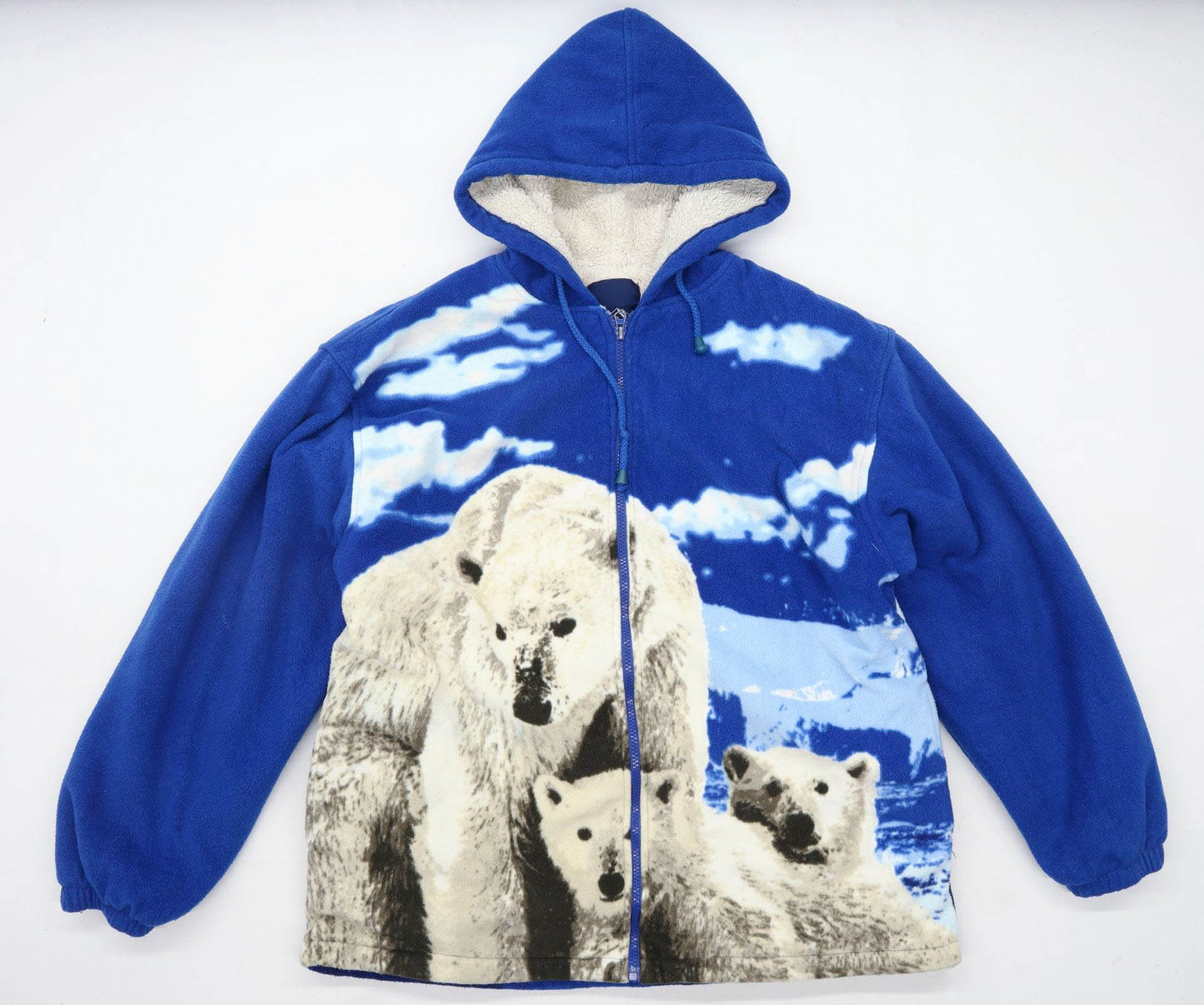 Port Nova Mens Size L Fleece Graphic Blue Heavyweight Jacket