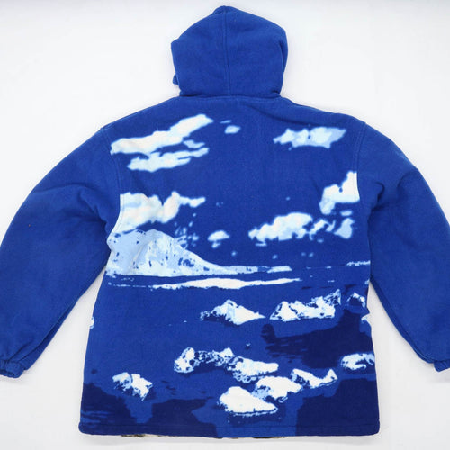 Port Nova Mens Size L Fleece Graphic Blue Heavyweight Jacket