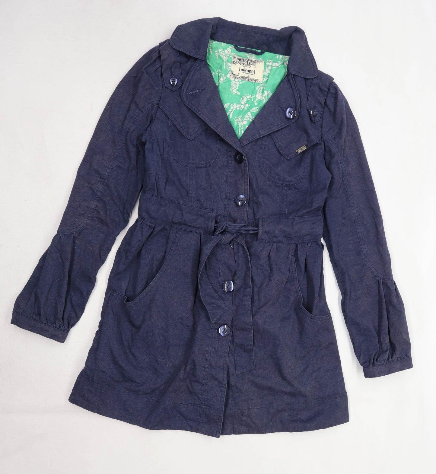 Numph Womens Size 12 Blue Trench Coat