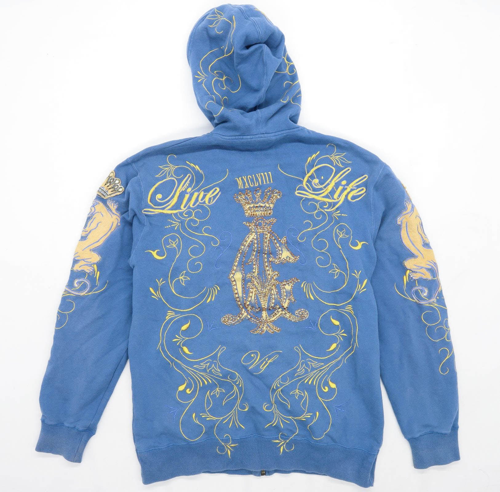 Christian Audigier Mens Size XL Cotton Blend Floral Blue Zip Up