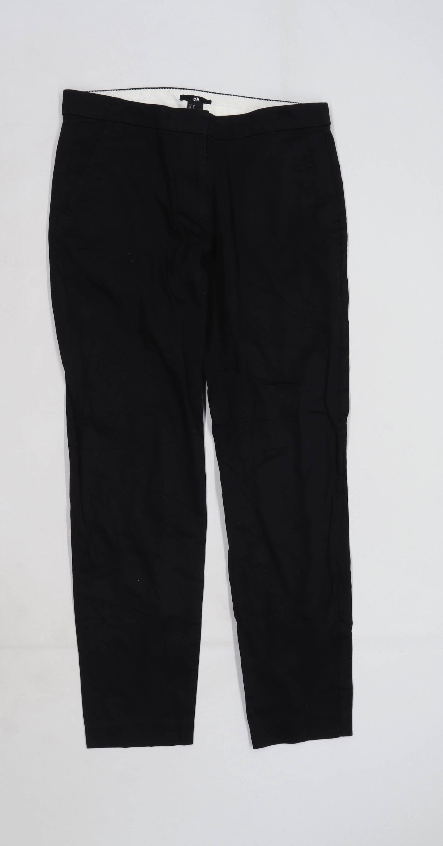Womens H&M Black Cotton Blend Trousers Size 10/L25