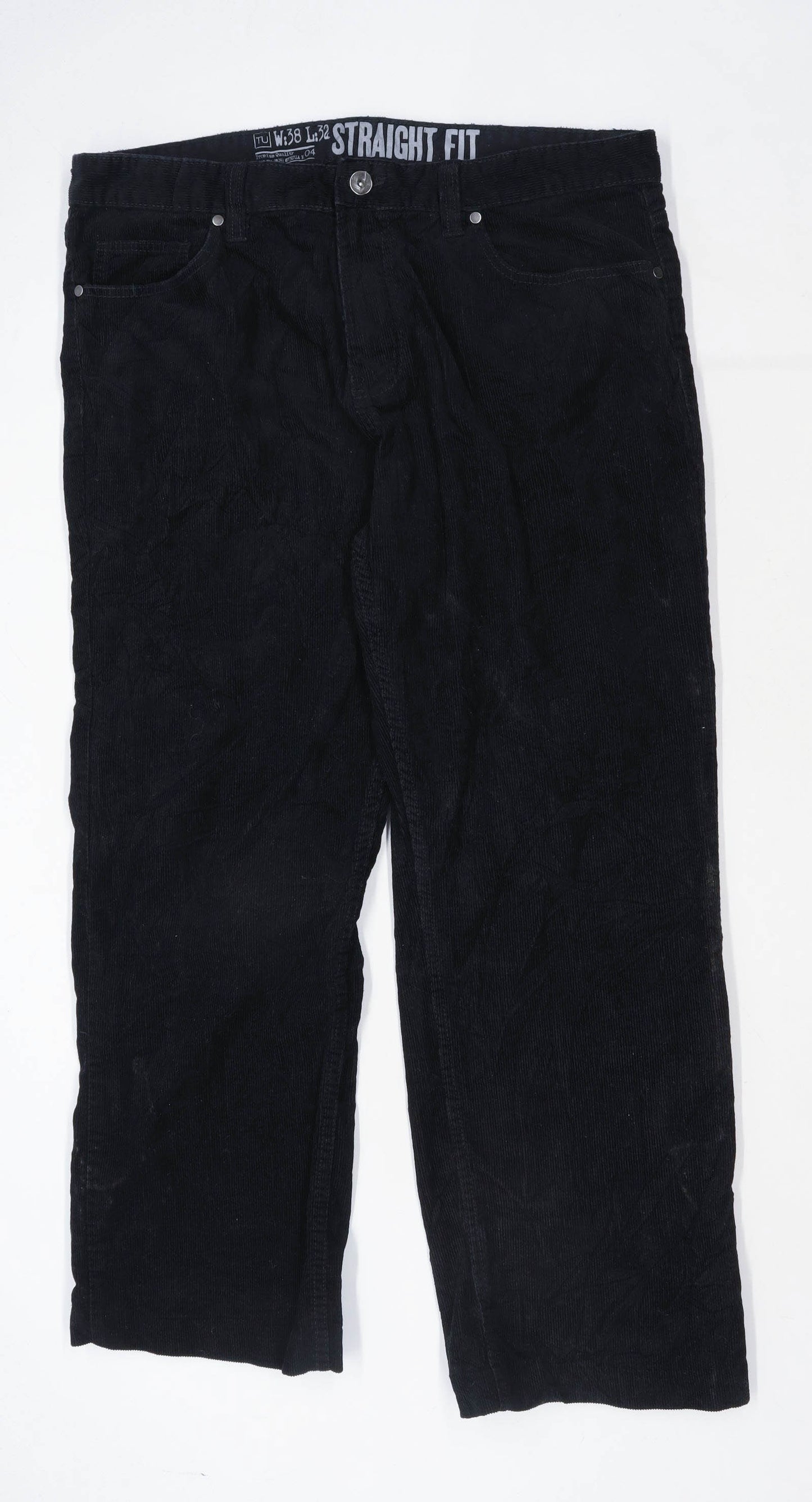 TU Mens Black Corduroy Trousers Size W38/L32