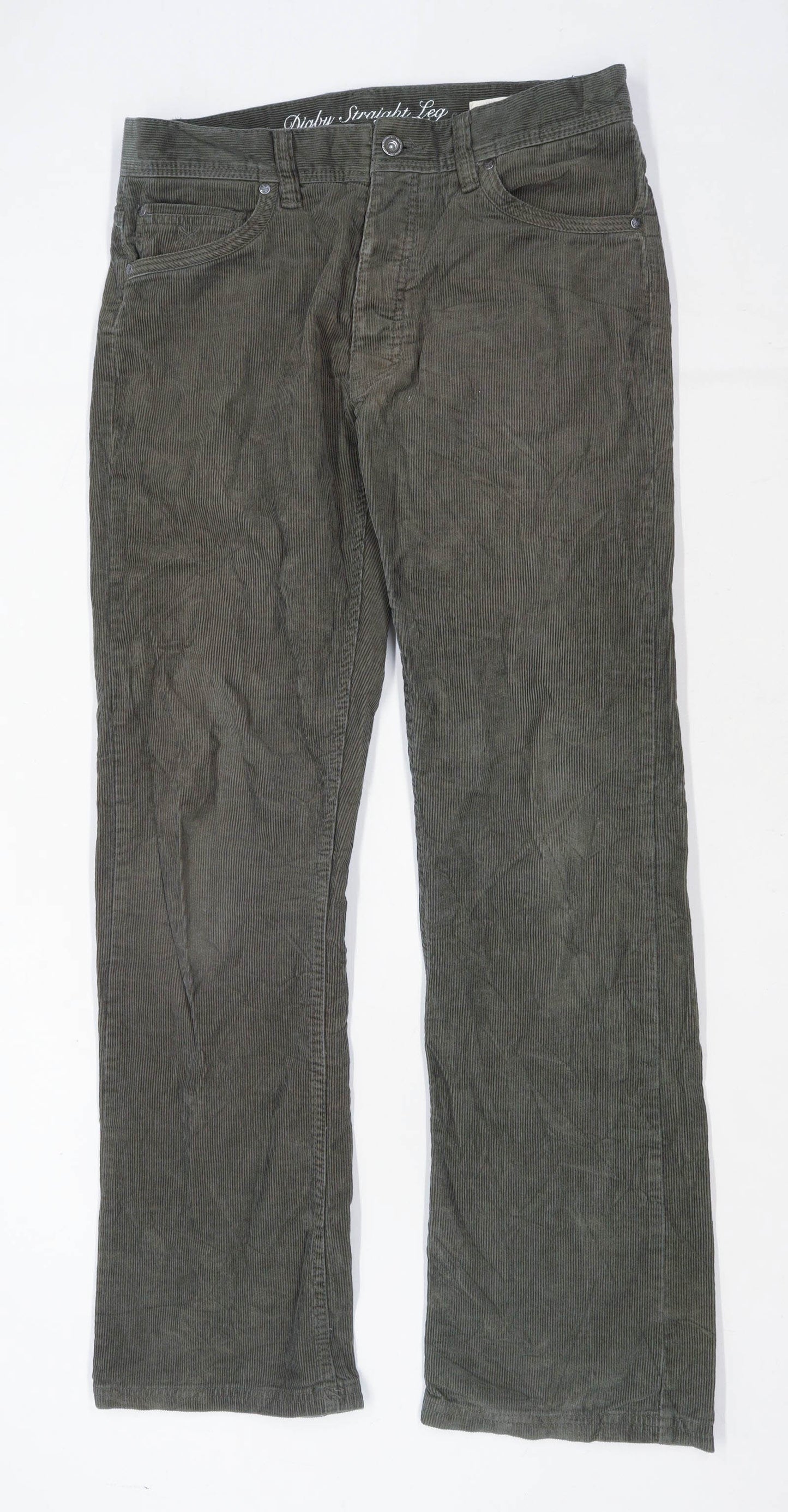 Crew Clothing Mens Green Corduroy Trousers Size W32/L31