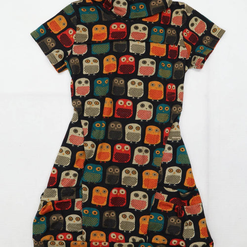 Tenki Womens Size S Graphic Cotton Blend Multi-Coloured Owls Dress (Regular)