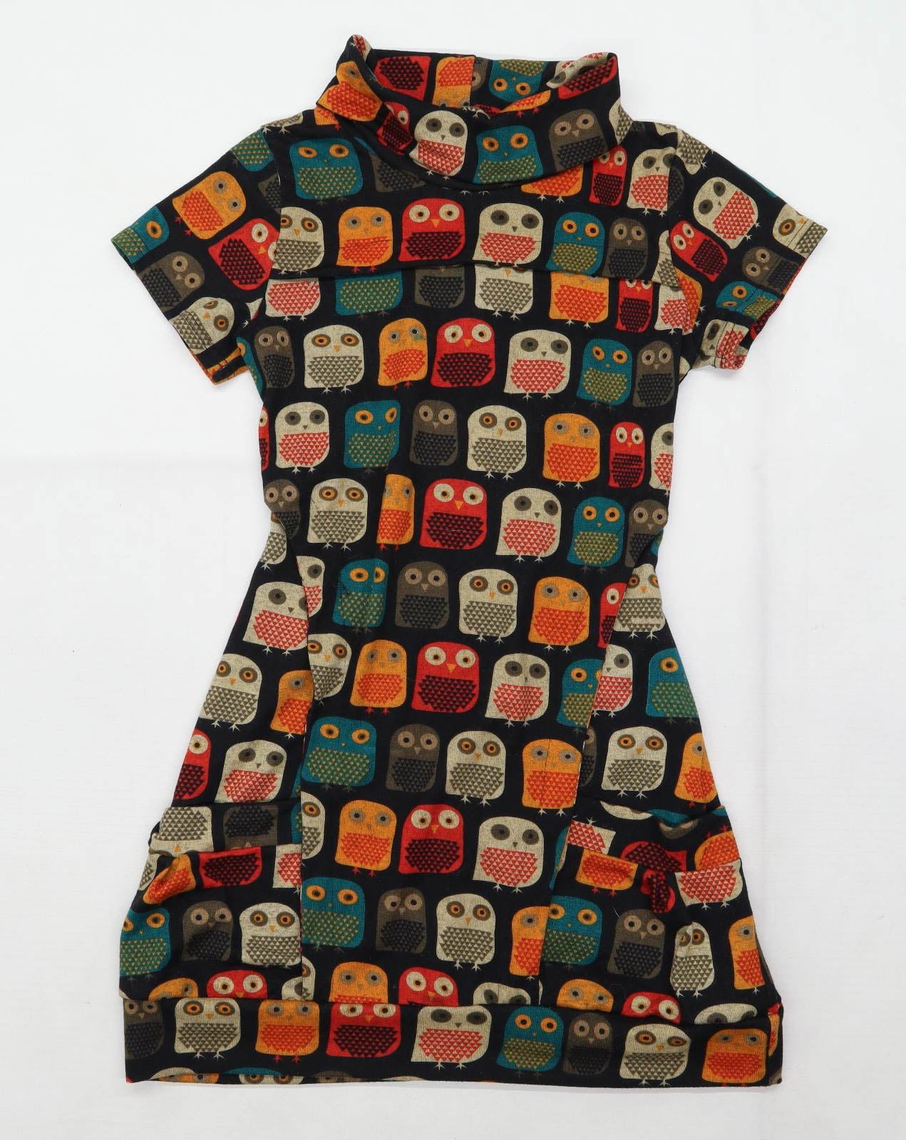 Tenki Womens Size S Graphic Cotton Blend Multi-Coloured Owls Dress (Regular)