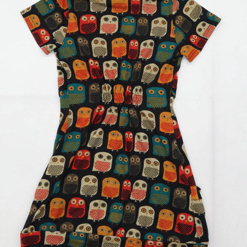 Tenki Womens Size S Graphic Cotton Blend Multi-Coloured Owls Dress (Regular)