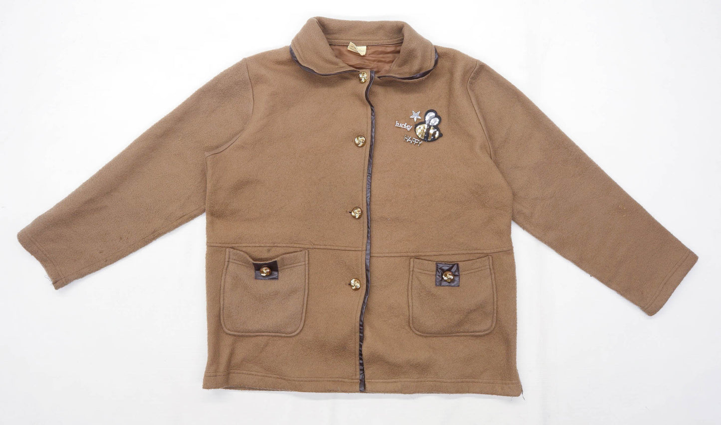 Anne De Lancay Womens Size M Fleece Brown Bumble Bee Jacket