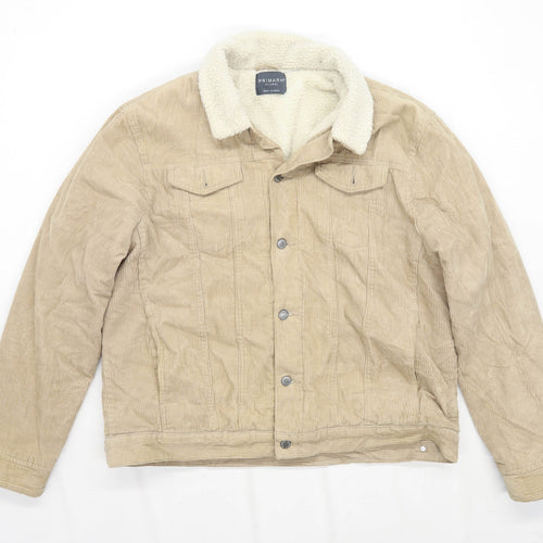 Primark Mens Size 2XL Corduroy Beige Fleece Lined Jacket
