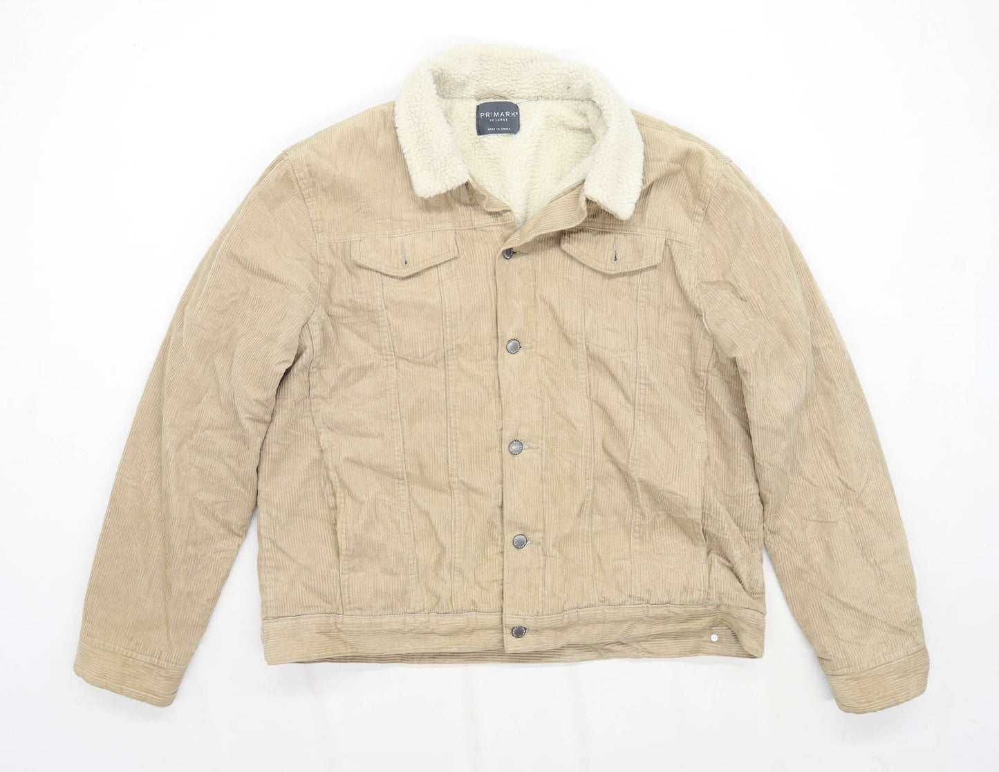 Primark Mens Size 2XL Corduroy Beige Fleece Lined Jacket