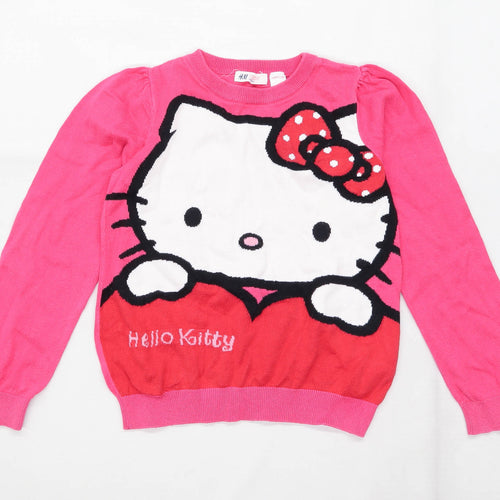 H&M Girls Graphic Pink Hello Kitty Jumper Age 7-8 Years