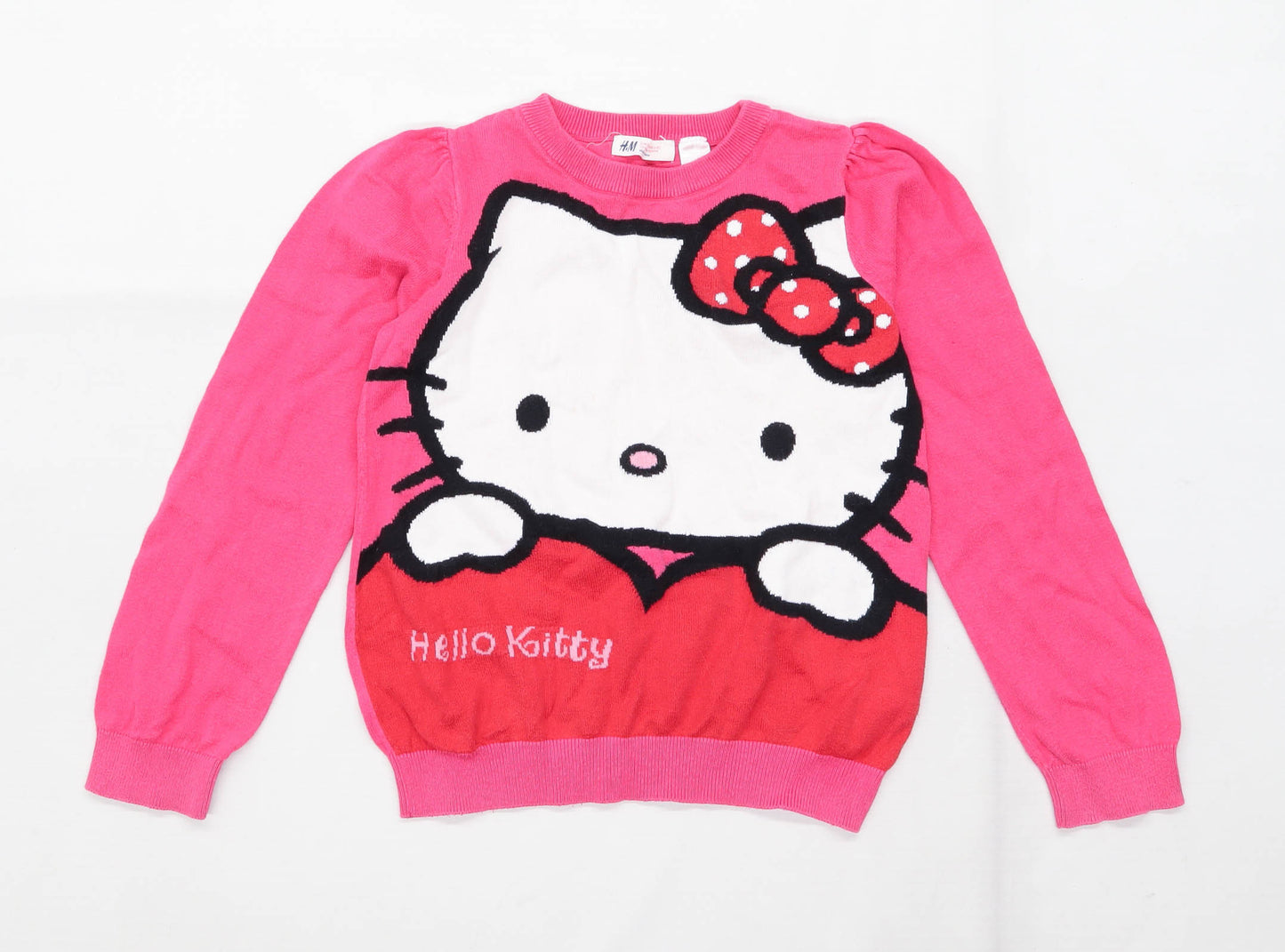 H&M Girls Graphic Pink Hello Kitty Jumper Age 7-8 Years