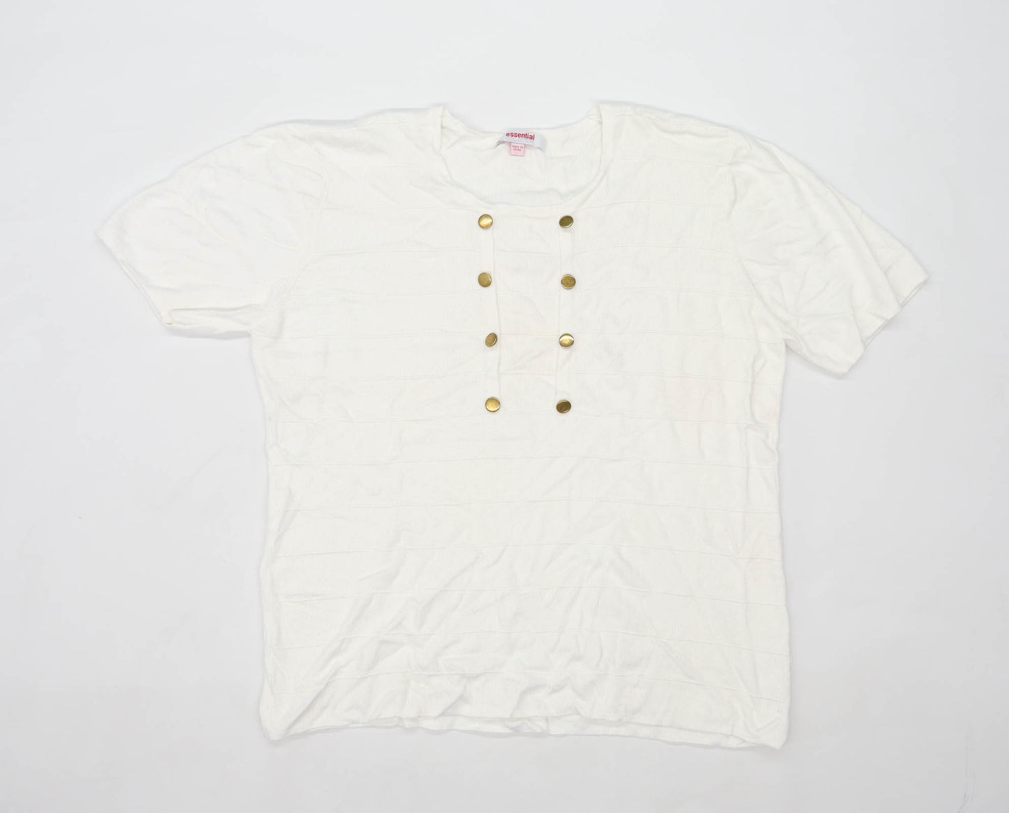Essential Collection Womens Size 12-14 Striped Cream Gold Button Double Breasted Top (Regular)