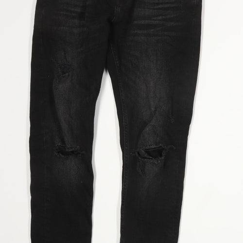 Zara Mens Black Ripped Knee Denim Jeans Size W42/L30