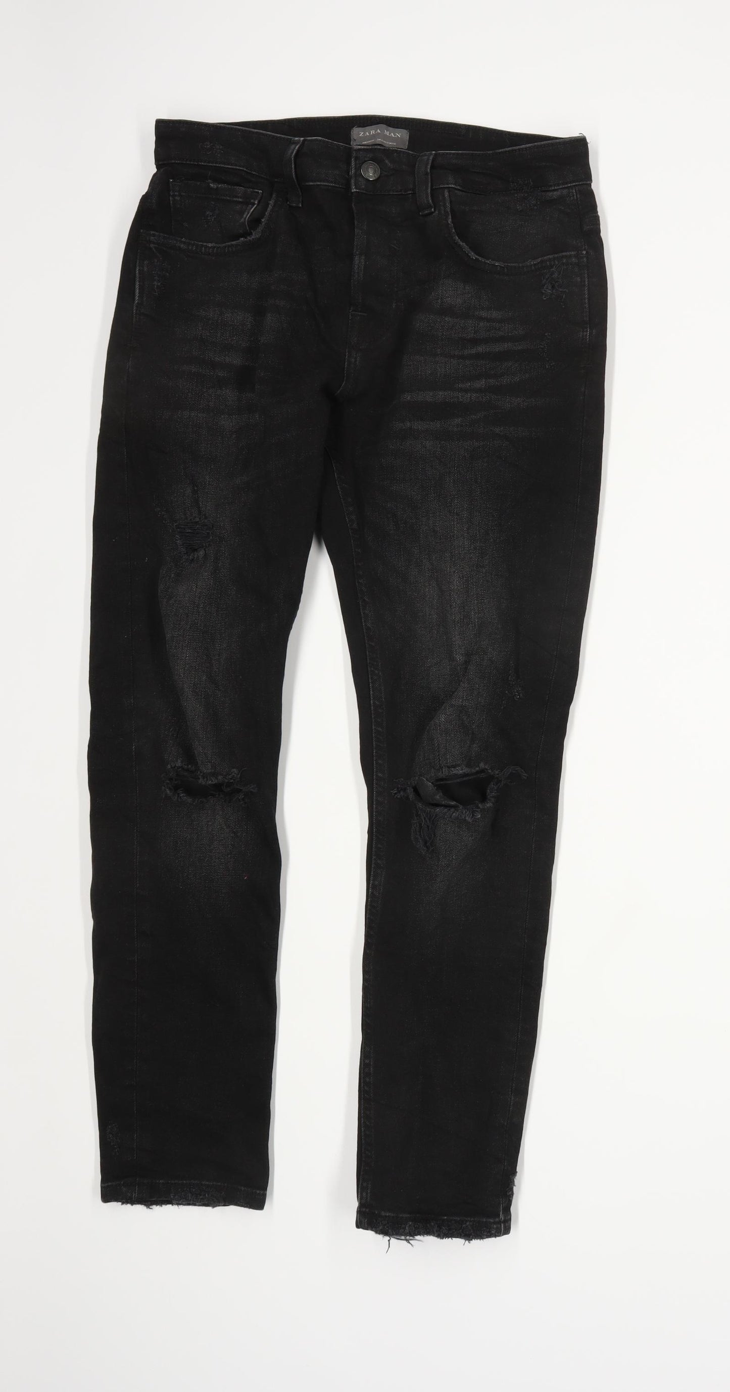 Zara Mens Black Ripped Knee Denim Jeans Size W42/L30