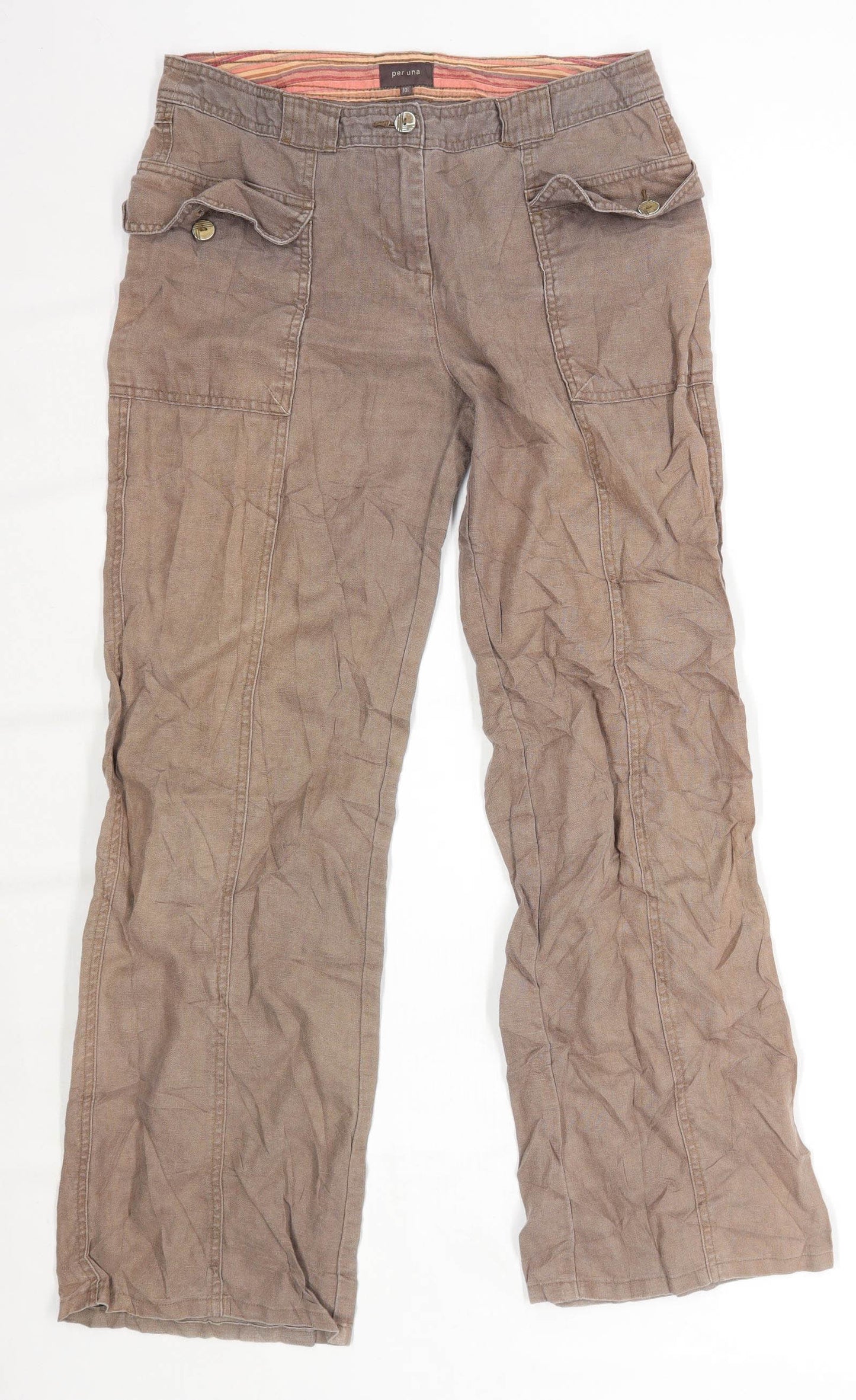 Womens Per Una Brown Cotton Trousers Size 10/L29